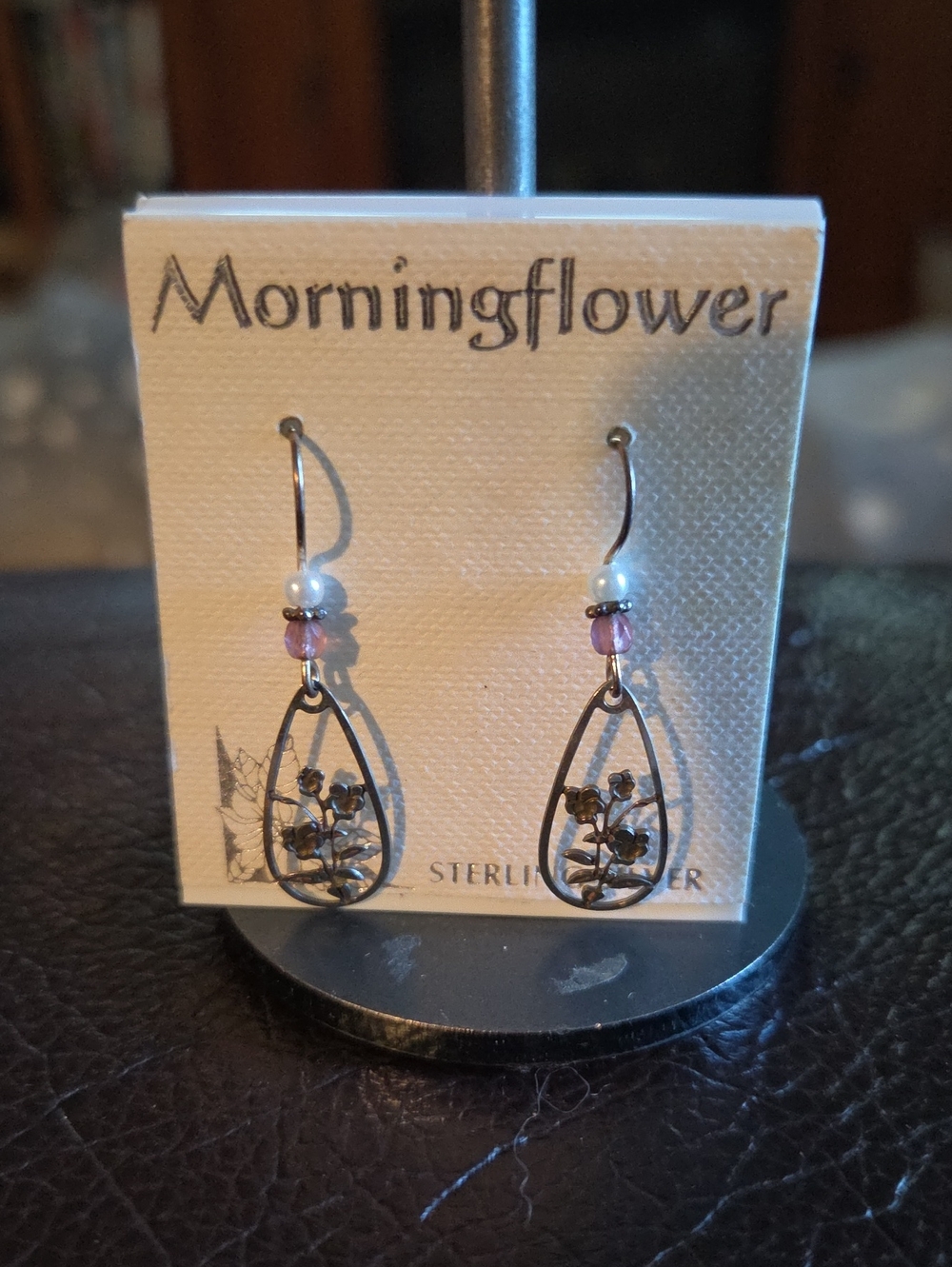 Sterling Silver Floral Teardrop Earrings with Bead and White Pearl